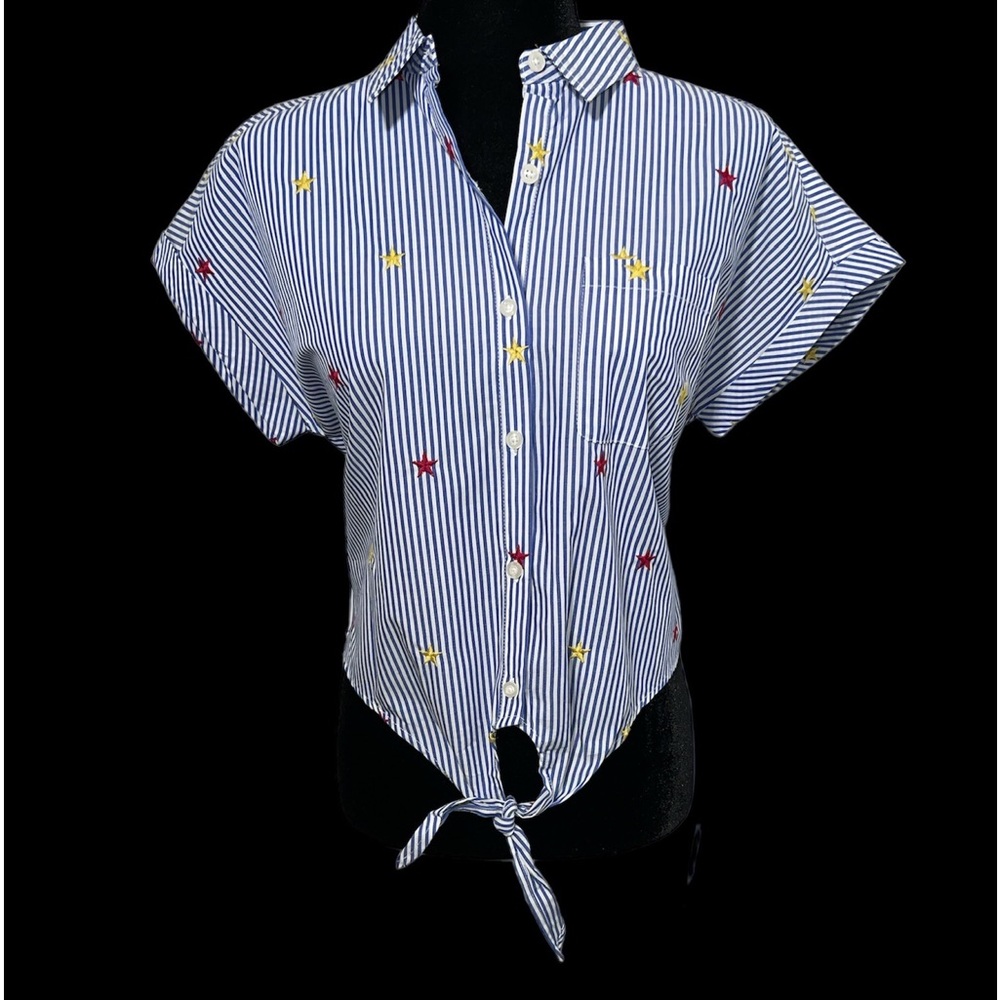 MARC NEW YORK - S/S Tie-Front Embroidered Star Button-Down Shirt - Size S